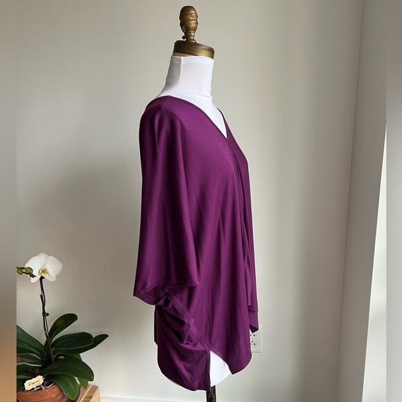 NATORI PURPLE V NECK TUNIC TOP HANKERCHIEF DRAPED KIMONO SLEEVE SIZE M - Picture 2 of 5